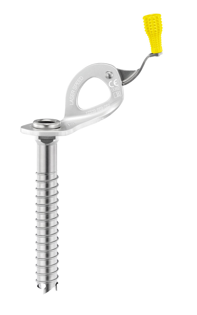 LASER SPEED Ultra-high-performance ice screw with integrated crank