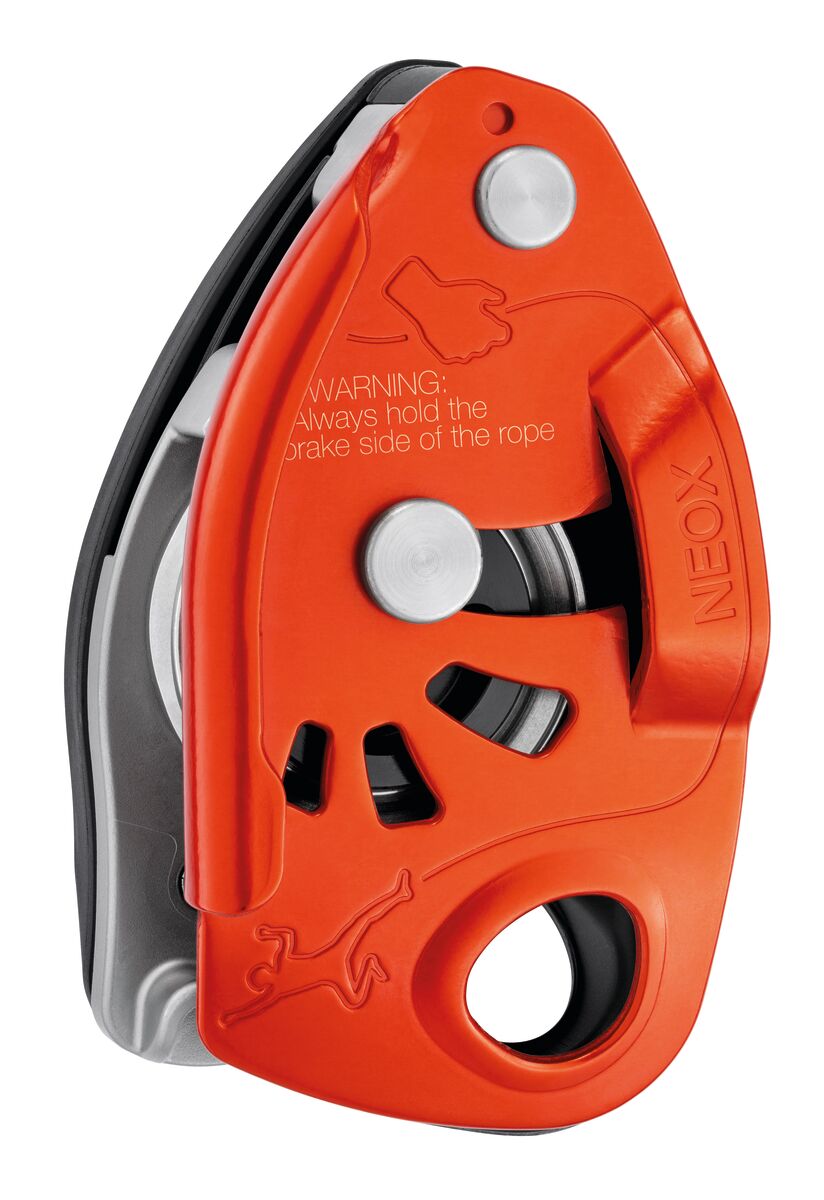NEOX® Belay device with cam-assisted blocking, optimized for lead climbing