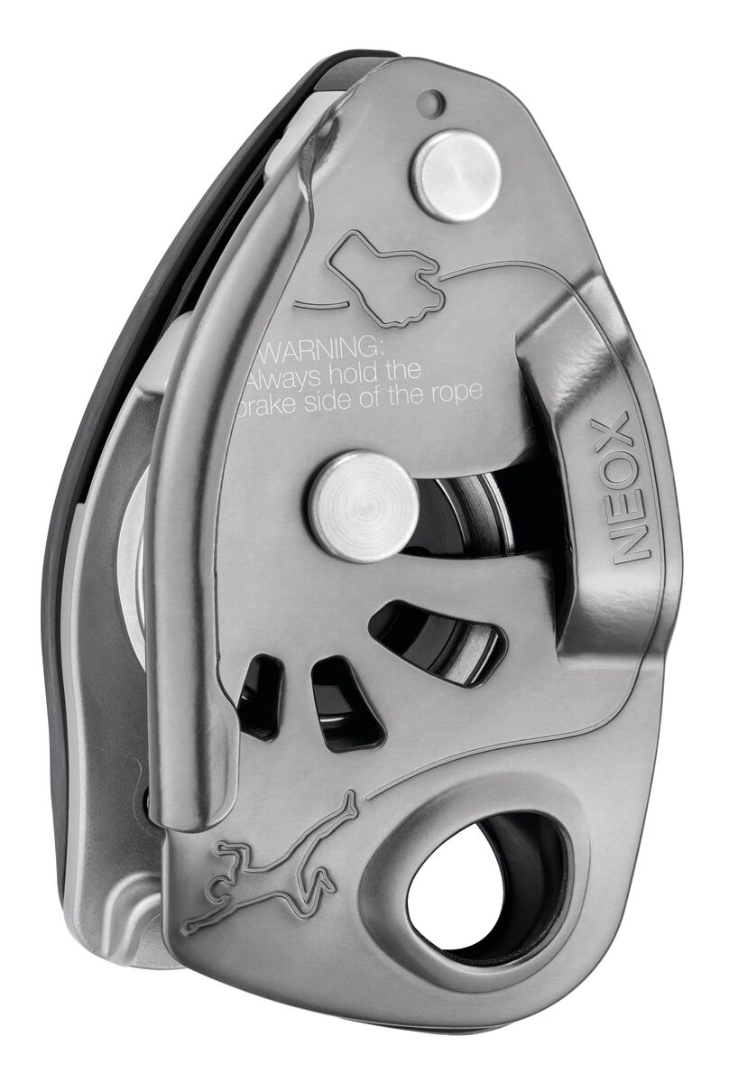 NEOX® Belay device with cam-assisted blocking, optimized for lead climbing