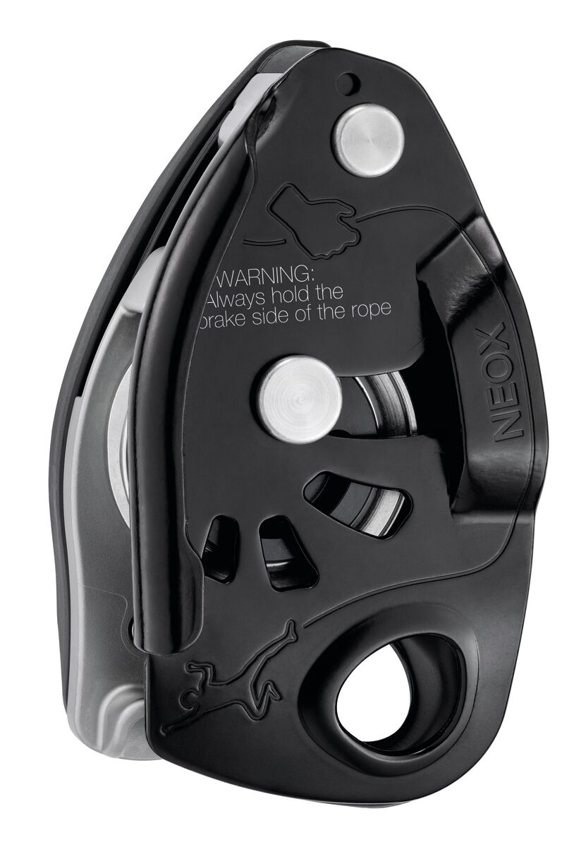 NEOX® Belay device with cam-assisted blocking, optimized for lead climbing
