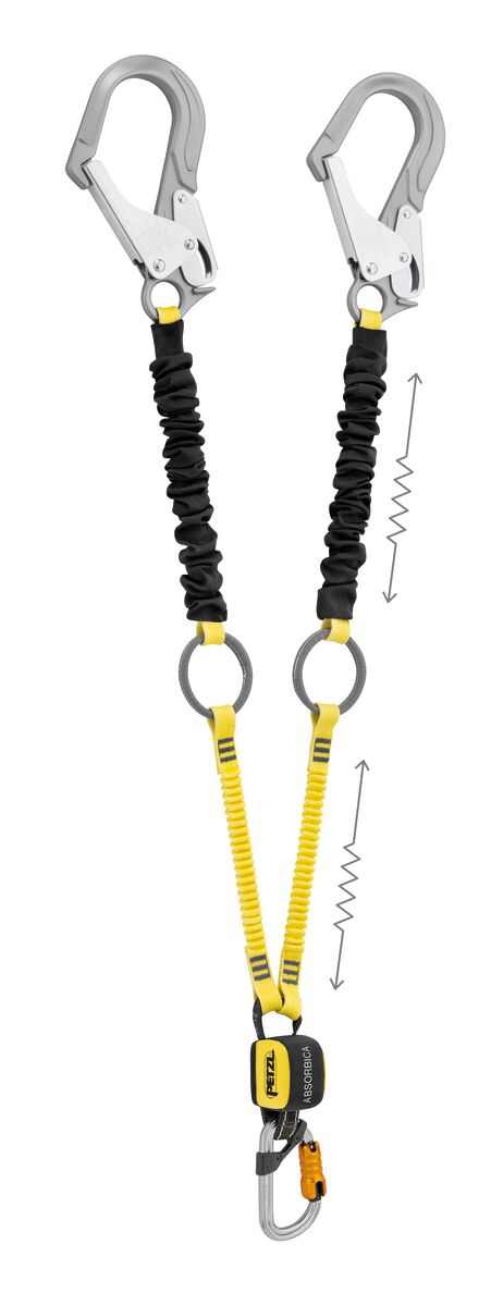 ABSORBICA®-Y TIE-BACK MGO Double lanyard with integrated intermediate tie-back rings, energy absorber, and MGO connectors