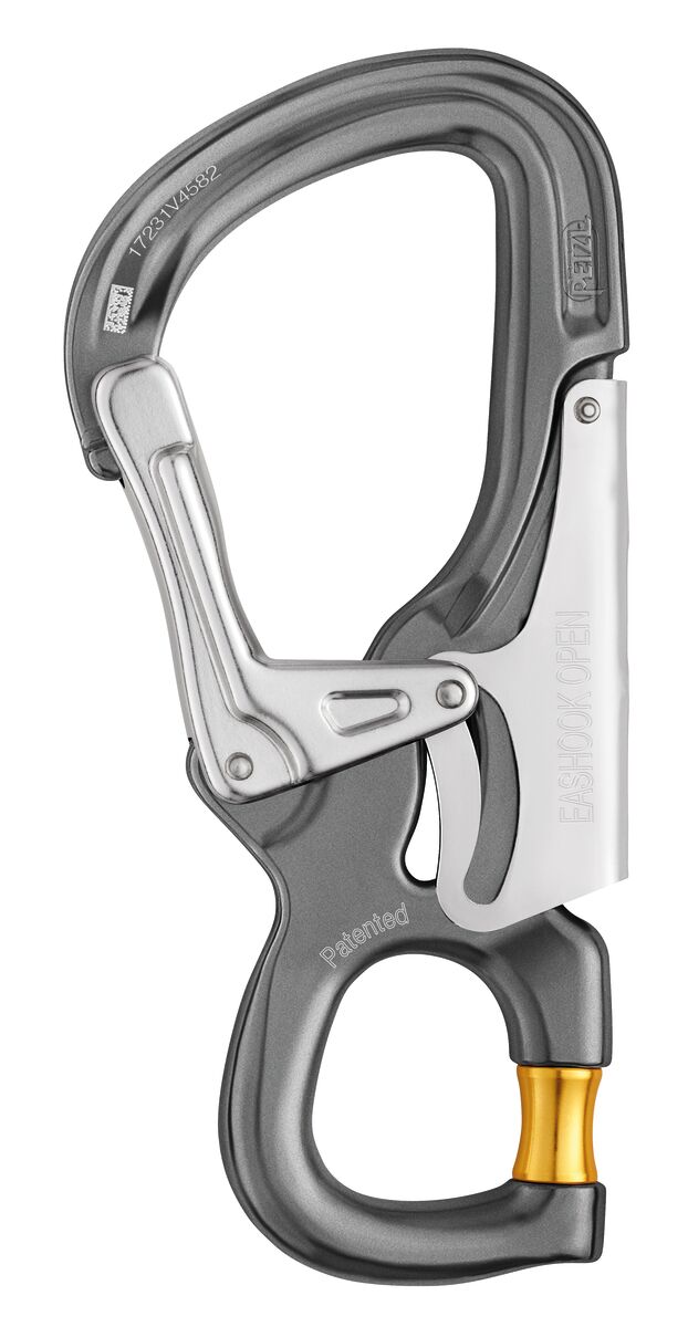 EASHOOK OPEN Connector with gated connection point for double lanyard and work positioning lanyard
