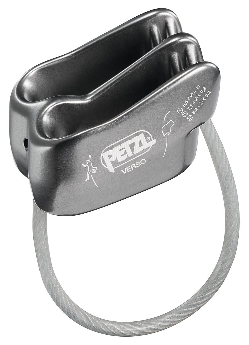 VERSO Compact, lightweight belay/rappel device, for use with one or two rope strands and for rappelling