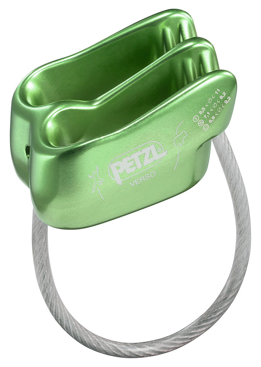 VERSO Compact, lightweight belay/rappel device, for use with one or two rope strands and for rappelling