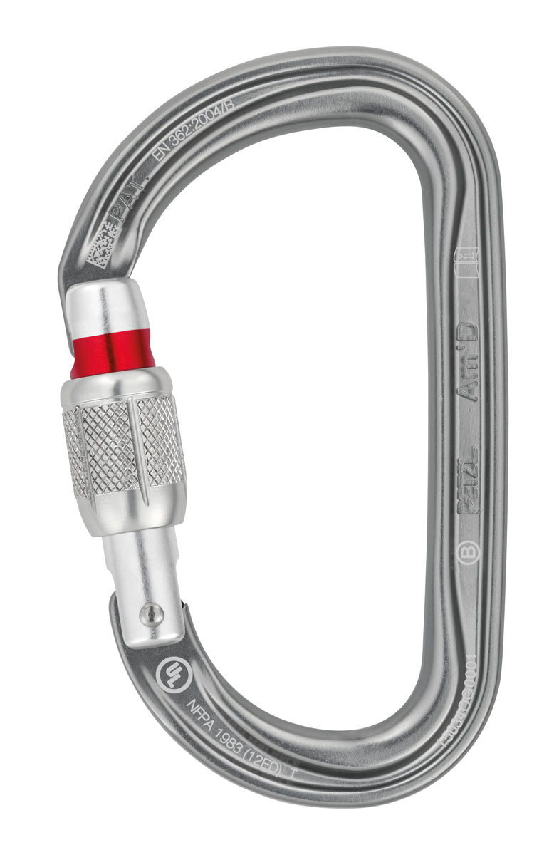 Am’D D-shaped locking carabiner for attaching devices to a harness